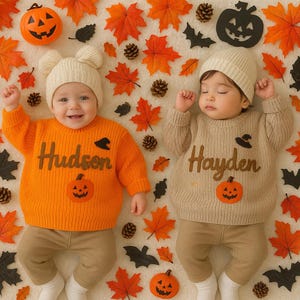 Happy Halloween Personalized Embroidered Name Baby Sweater, Custom Baby Name Sweater, Baby Girls Sweater With Name, Gift For Baby Girls Boy