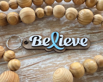Personalized Ribbon Keychain • Cancer Awareness Gift • Custom Color Support Keyring • Hope, Believe & Survivor Gift