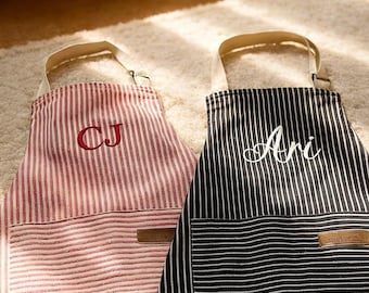 Personalized Custom Embroidered Striped Apron - Perfect Gift for Her, Stylish & Practical Cooking Accessory