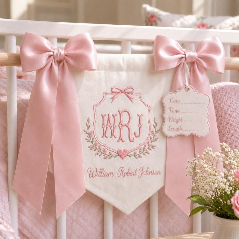 Monogram Baby Announcement Banner, Custom Baby Banner for Hospital Door ...