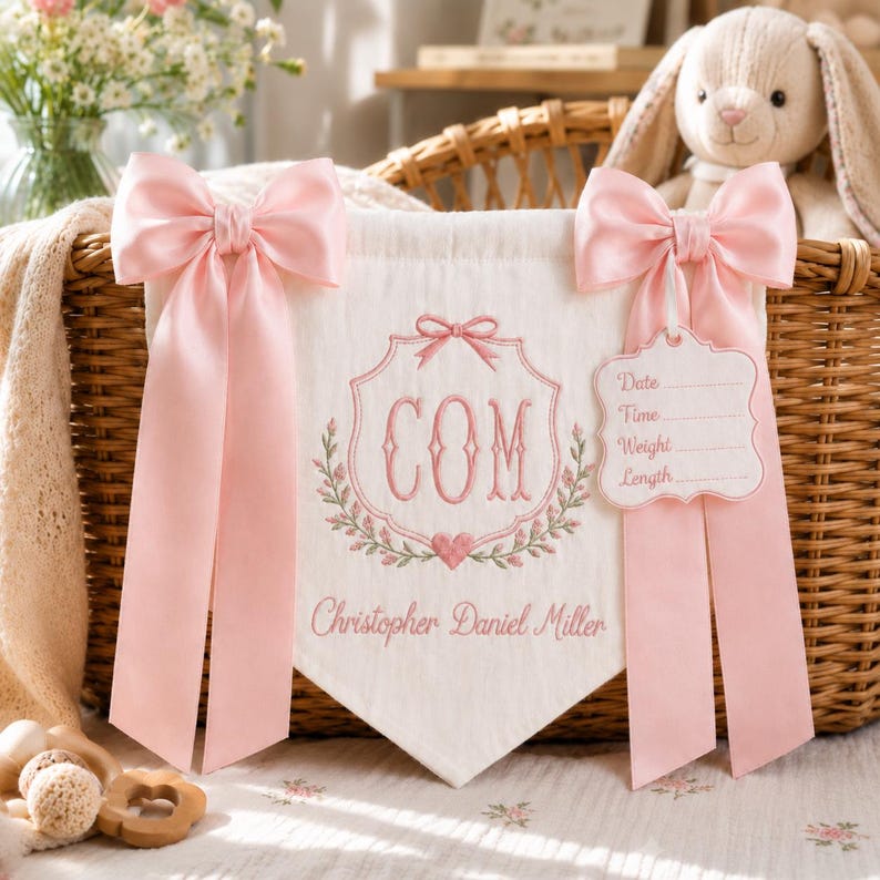 Monogram Baby Announcement Banner, Custom Baby Banner for Hospital Door ...