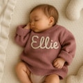 Hand-Embroidered Custom Name Baby Sweater: Personalised Knit, Personalised Holiday Keepsake Jumper for Kids & Babies