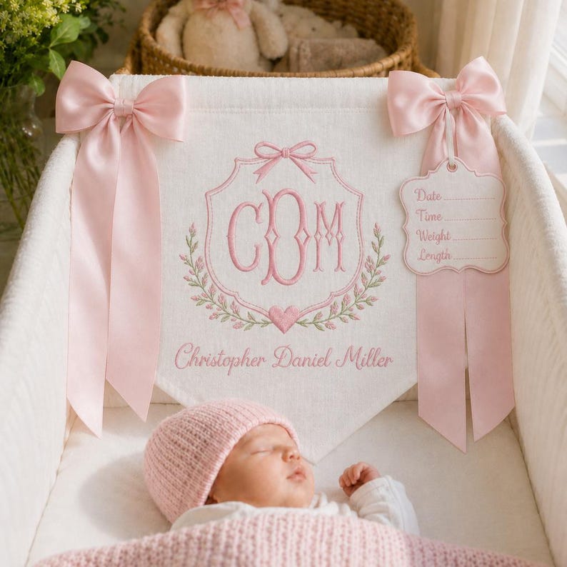 Monogram Baby Announcement Banner, Custom Baby Banner for Hospital Door ...