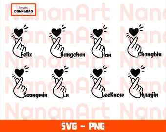 Stray Kids Finger Heart SVG PNG Bundle | SKZ Member Digital