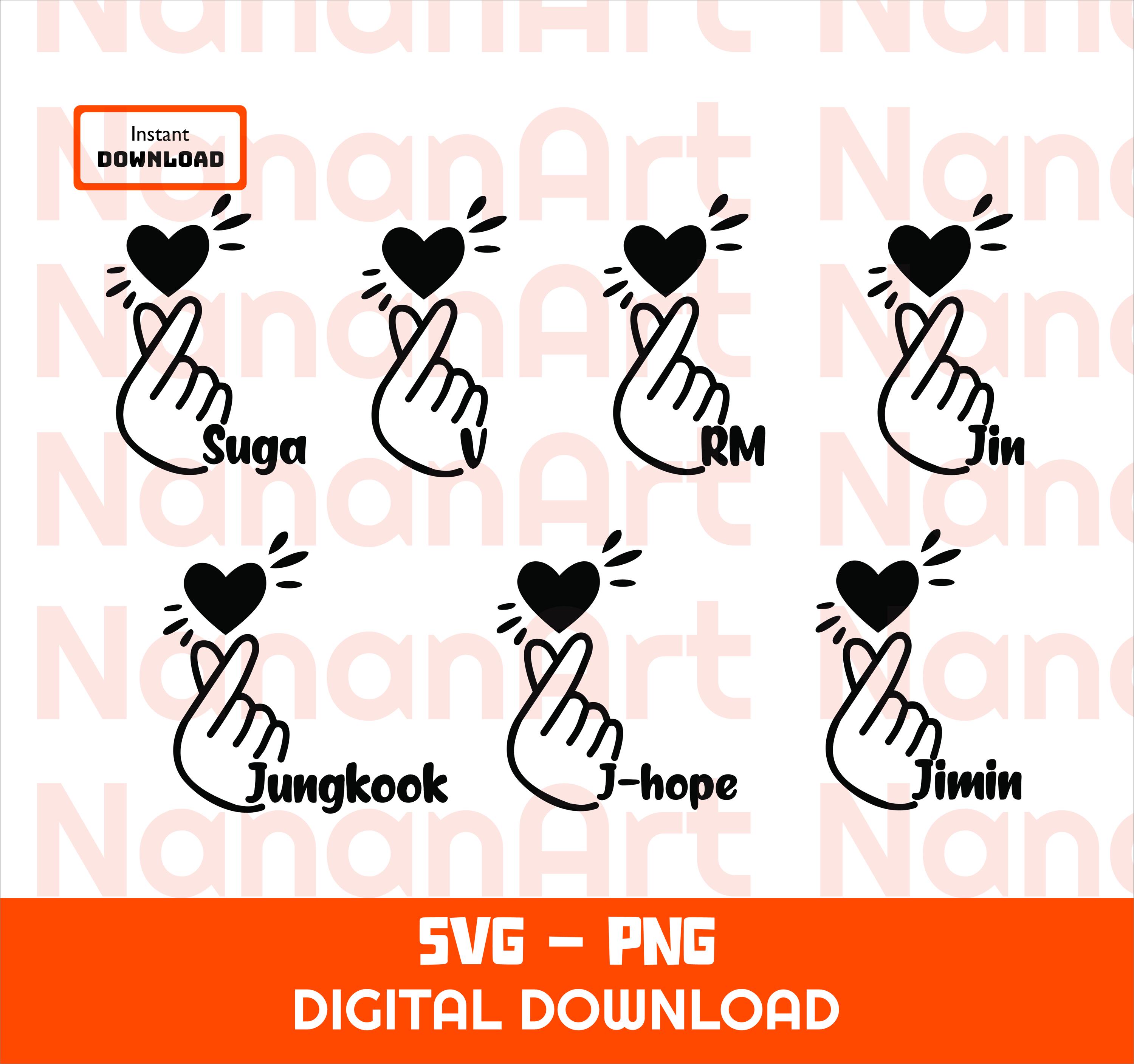 BTS Svg Png Finger Heart Bundle | BTS Member Name Design