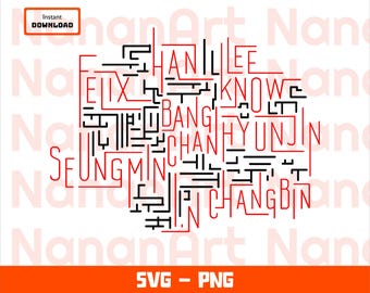 Stray Kids-medlemsnamntypografi SVG PNG – Modern Kpop-fanart digital nedladdning för Cricut, klistermärken, affischer.