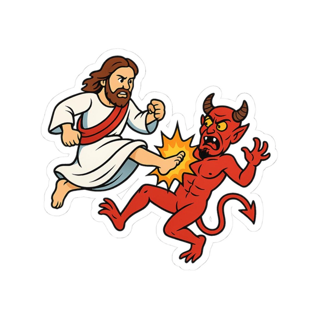 Dynamic Jesus Vs. Devil Kiss-cut Stickers | Fun Laptop Decor, Bible ...