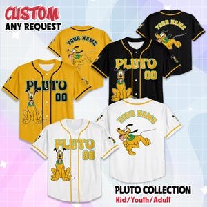 Aangepast Pluto-honkbalshirt, gepersonaliseerd Pluto-shirt, outfit honkbalteam, cadeau voor fans