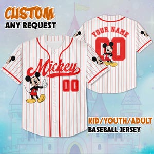 Mickey Mouse Custom Number Baseball Jersey, Personalized Disney Mickey Mouse Jersey for Disney Fans, Mickey and Friends Birthday Gift