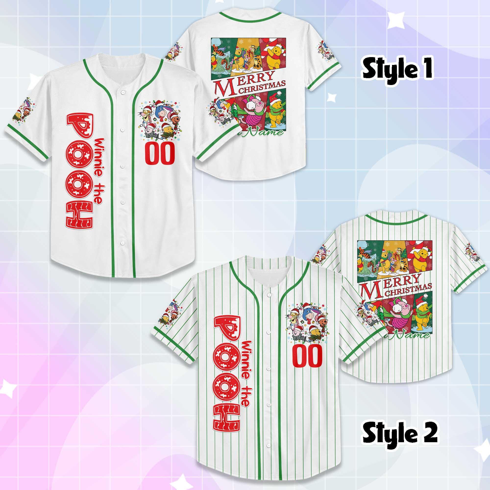 Discover Custom Winnie the Pooh Christmas Baseball Jersey, Personalized Winnie the Pooh Jersey, Disneyland Christmas Party, Merry Christmas Gift