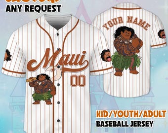 Personalized Maui Moana Baseball Jersey, Custom Maui Jersey for Disney Fans, Disneyland Birthday Gift, Disney Baseball Team Outfit