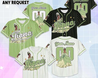 Camiseta de béisbol personalizada de Tiana, camiseta de la princesa Tiana de Disney, regalo de cumpleaños, regalo para fanáticos del béisbol de Disney