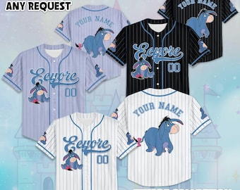 Camiseta de béisbol personalizada de Winnie the Pooh y Eeyore, camiseta de Disney y Eeyore, regalos deportivos para fanáticos.