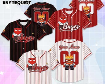 Maglia da baseball personalizzata Anger, maglia personalizzata Disney Inside Out, completo coordinato per il viaggio Disney, maglietta della squadra di baseball Disney