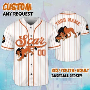 Personalized Scar The Lion King Baseball Jersey, Custom Scar The Lion King Sports Jersey for Disney Fans, Disneyland Birthday Gift