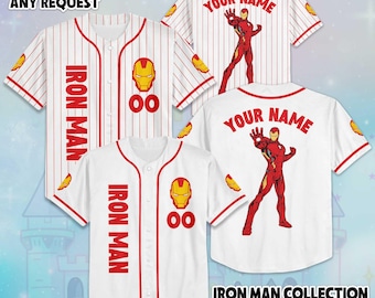 Camiseta de béisbol personalizada de Iron Man, camiseta de Iron Man de Los Vengadores de Disney para fans de Disney, atuendo del equipo de béisbol de Disney