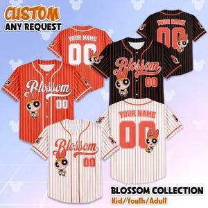 Personalized The Powerpuff Girls Blossom Baseball Jersey, Custom Blossom Cartoon Shirt, Retro Jersey Gift for Kids & 90s Fans