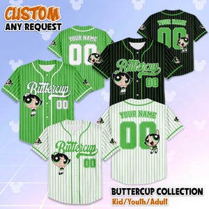 Personalized The Powerpuff Girls Buttercup Baseball Jersey, Custom Buttercup Cartoon Shirt, Retro Jersey Gift for Kids & 90s Fans
