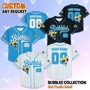 Personalized The Powerpuff Girls Bubbles Baseball Jersey, Custom Bubbles Cartoon Shirt, Retro Jersey Gift for Kids & 90s Fans
