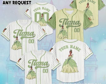 Maglia da baseball personalizzata di Tiana, la principessa e il ranocchio, maglia della principessa Disney Tiana, maglia da baseball Disney, regali carini per i fan