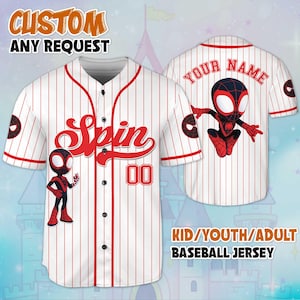Custom Spidey and His Amazing Friends Spin Baseball Jersey, Disney Spin Jersey for Disney Fans, Disney Baseball Team Outfit