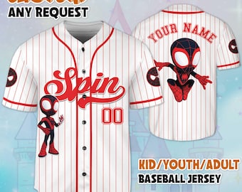 Custom Spidey and His Amazing Friends Spin Baseball Jersey, Disney Spin Jersey for Disney Fans, Disney Baseball Team Outfit