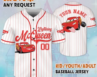 Personalized Lightning McQueen Baseball Jersey, Custom Disney Cars Sports Jersey for Disney Fans, Unique Disneyland Birthday Gift