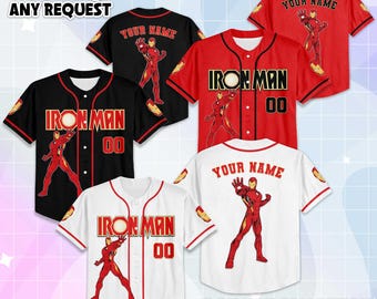 Maglia da baseball personalizzata di Iron Man, maglietta del film Iron Man, maglia personalizzata di Iron Man, regalo per i fan della Marvel