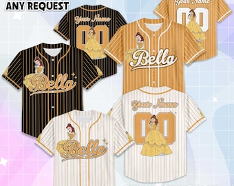 Maglia da baseball personalizzata della principessa Belle, maglia personalizzata di Belle de La bella e la bestia Disney, maglia da baseball Disney, regali per i fan
