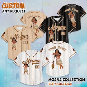Personalisierte Disney Moana Baseball Jersey, Benutzerdefinierte Moana Jersey für Disney-Fans, Disneyland Geburtstagsgeschenk, Disney Baseball Team Outfit