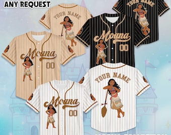 Camiseta de béisbol personalizada de Disney Moana, camiseta de Moana personalizada para fans de Disney, regalo de cumpleaños de Disneyland, atuendo del equipo de béisbol de Disney