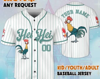 Camiseta de béisbol personalizada de Moana Hei Hei, camiseta Hei Hei personalizada para fans de Disney, regalo de cumpleaños de Disneyland, atuendo del equipo de béisbol de Disney