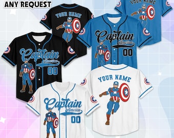 Camiseta de béisbol personalizada del Capitán América, camiseta de béisbol personalizada del Capitán América, atuendo a juego para el viaje a Disney, camiseta del equipo de béisbol de Disney