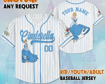 Maglia da baseball personalizzata di Cenerentola, maglietta personalizzata della principessa Disney, completo coordinato Disneyland, regalo per i fan Disney