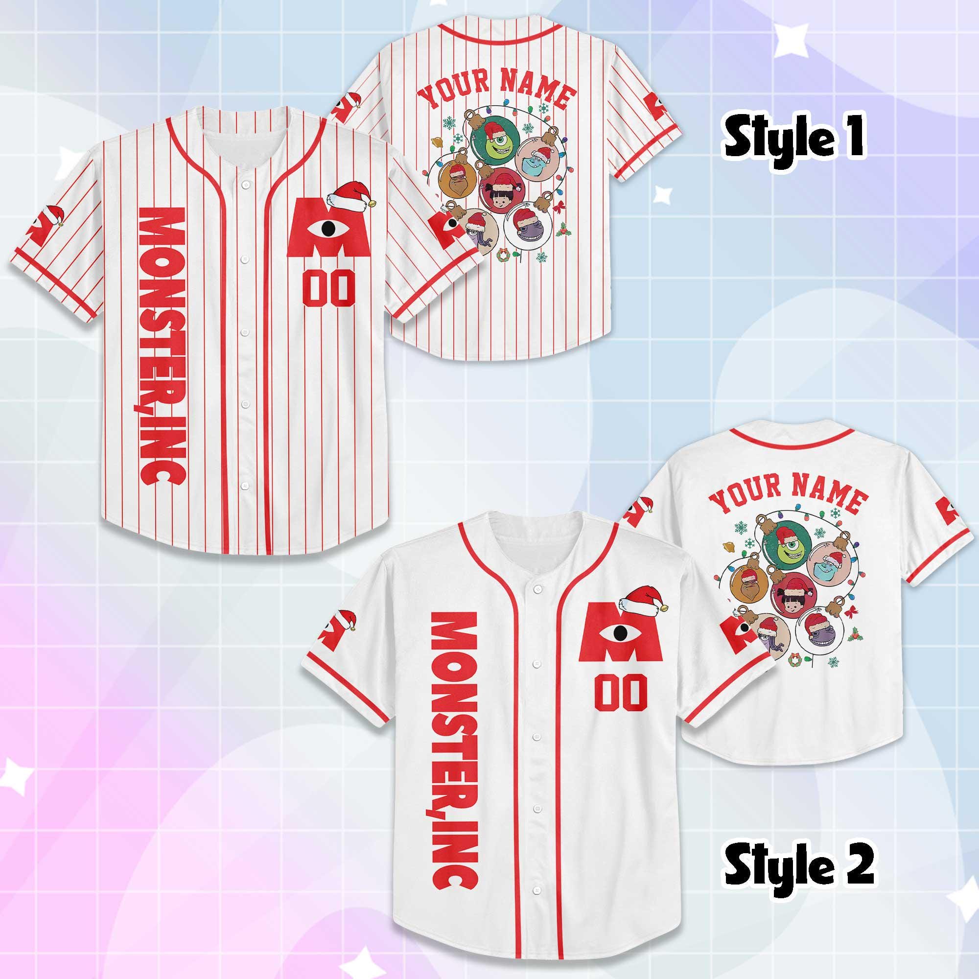 Discover Personalized Monster Inc Christmas Baseball Jersey, Custom Disney Monster Inc Jersey, Pixar Disney Holiday Family Matching