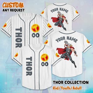 Custom Thor Collection Baseball Jersey, Disney The Avengers Thor Jersey for Disney Fans, Disney Baseball Team Outfit
