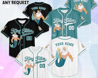 Camiseta de béisbol personalizada del Rey Tritón, camiseta personalizada de La Sirenita de Disney, regalo para fans de Disney y niños
