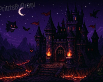 Shadowspire Keep Pixel Art Print – Dark Fantasy Castle (Digital Download)