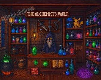 Alchemist's Vault Pixel Art Print – Retro RPG Gamer Decor (Digital Download)