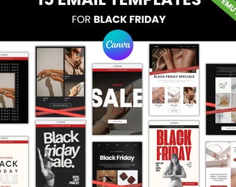 15 Black Friday-e-postmallar | Canva-e-postdesigner | Julmarknadsföring | E-handelspaket med e-post