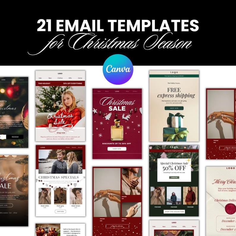 Christmas Email Template Bundle for Canva | Holiday Email Templates ...