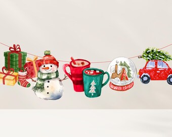 Akwarelowa girlanda świąteczna: ręcznie robiony świąteczny baner, dekoracja kominka