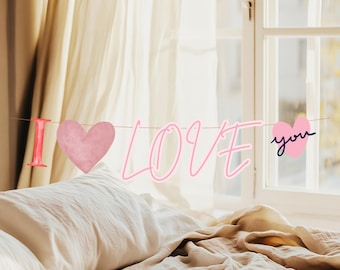 Luxury Valentine’s Day Decor Set | Love Cake Topper, I Love You Banner & Gold Candles