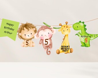 Personalized Safari Birthday Banner: Jungle Animal Party Decoration