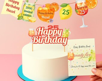 Zestaw na przyjęcie urodzinowe z koktajlem | 10 flag banerowych + ozdoba na tort urodzinowy + kartka z życzeniami | Luksusowa dekoracja urodzinowa w letnim stylu