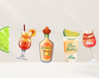 Spersonalizowany baner urodzinowy na koktajl: girlanda na letnią imprezę, na zdrowie [wiek]