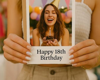 Karta ze zdjęciem na 18. urodziny • Spersonalizowana karta na imprezę dla niej • Letni prezent urodzinowy dla dziewczyny • Zabawna pamiątka dla nastolatków • Spersonalizowany cytat