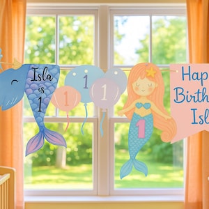 Mermaid girl birthday party! Kids Personalised Birthday Banner UK|Mermaid Theme Party Garland| Custom Name & Age|FreeUkDelivery