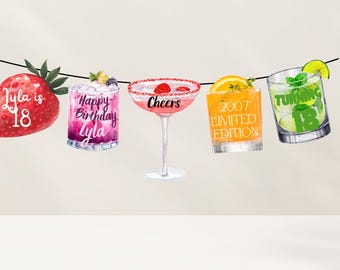 Spersonalizowany baner koktajlowy na 18. urodziny: ręcznie robiony girlanda imprezowa