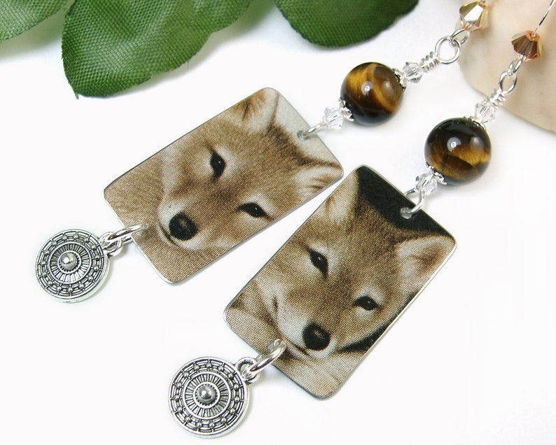 Wolf Earrings Alaskan Timberwolf Dangles Long Wild Animal image 0